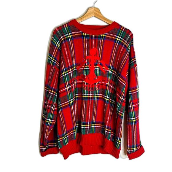 Vtg Charter Club ladies Plaid Multi Color Crewneck Sweater with Anchor size L - Picture 1 of 10